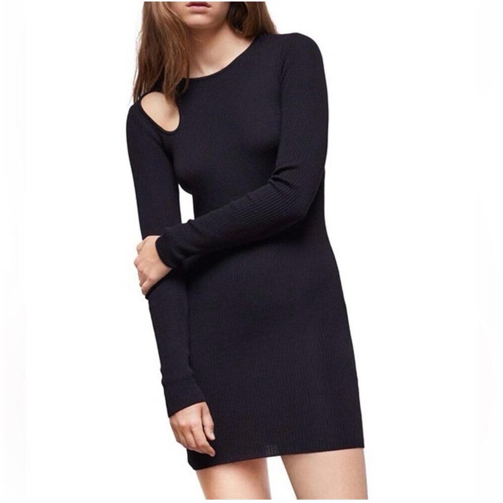 New the Kooples black ribbed wool sweater dress size small